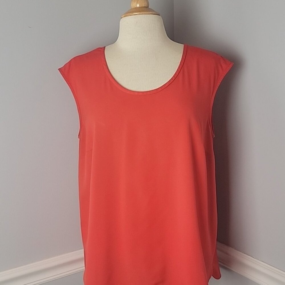 MERONA Orange Red Scoop Neck Hi Low Rounded Hem Sleeveless Office Shell Top XL